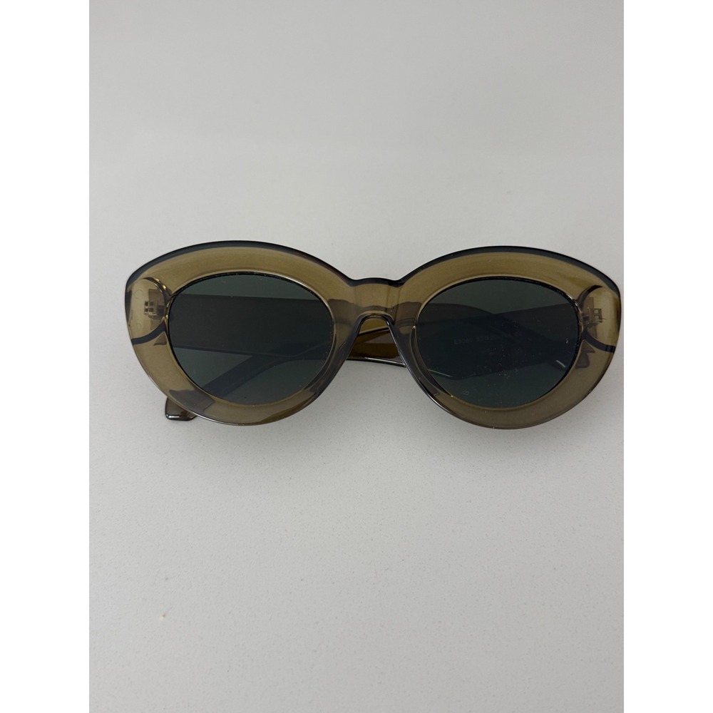 Womens Olive Green Oval Cat Eye Sunglasses Retro Translucent Frames E5080
